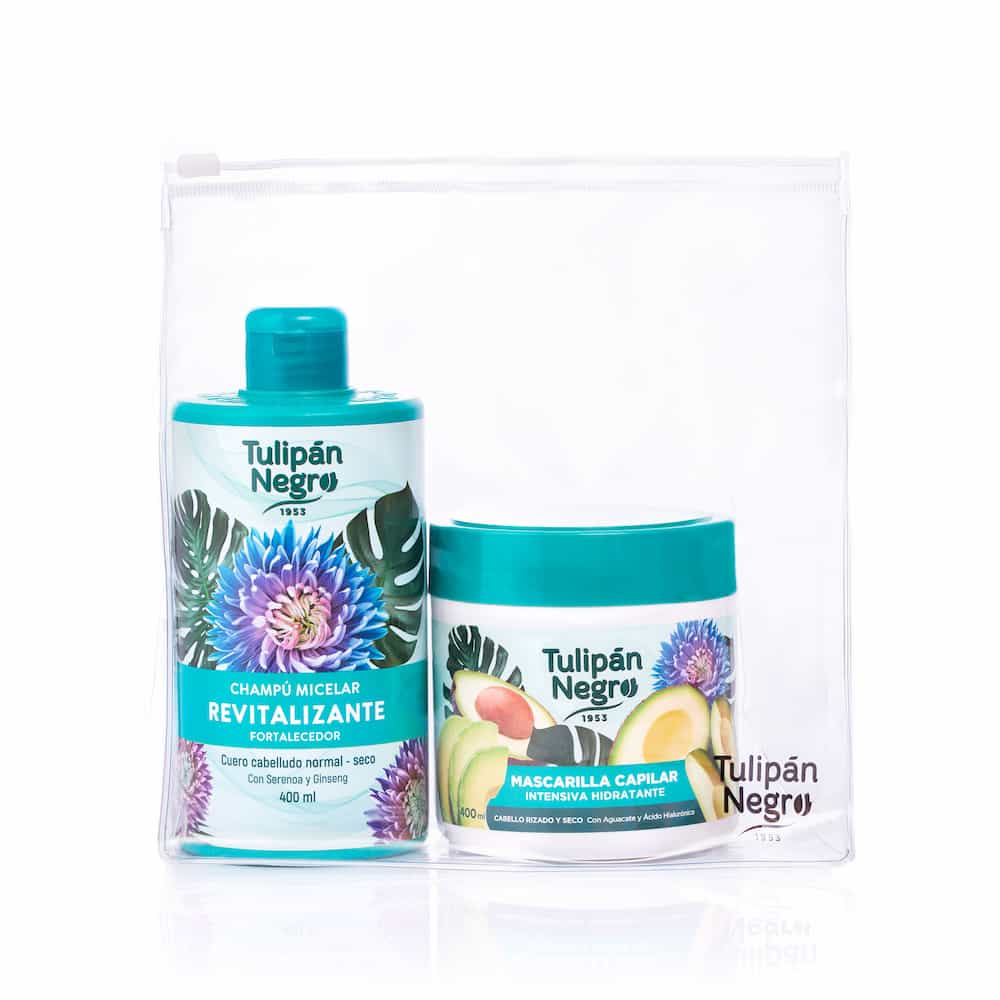 Trousse de toilette avec shampoing revitalisant et masque hydratant intensif