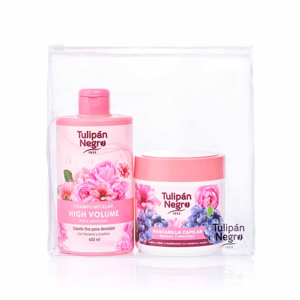 Trousse de toilette avec shampoing volume élevé et masque réparateur et protecteur